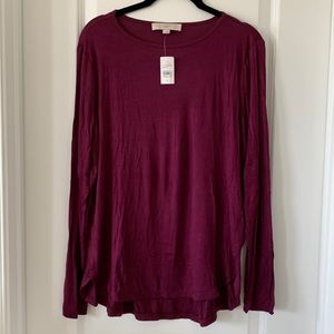 NWT LOFT Purple Rayon/Spandex Crewneck High-Low Hem Long Sleeves Top Size Large